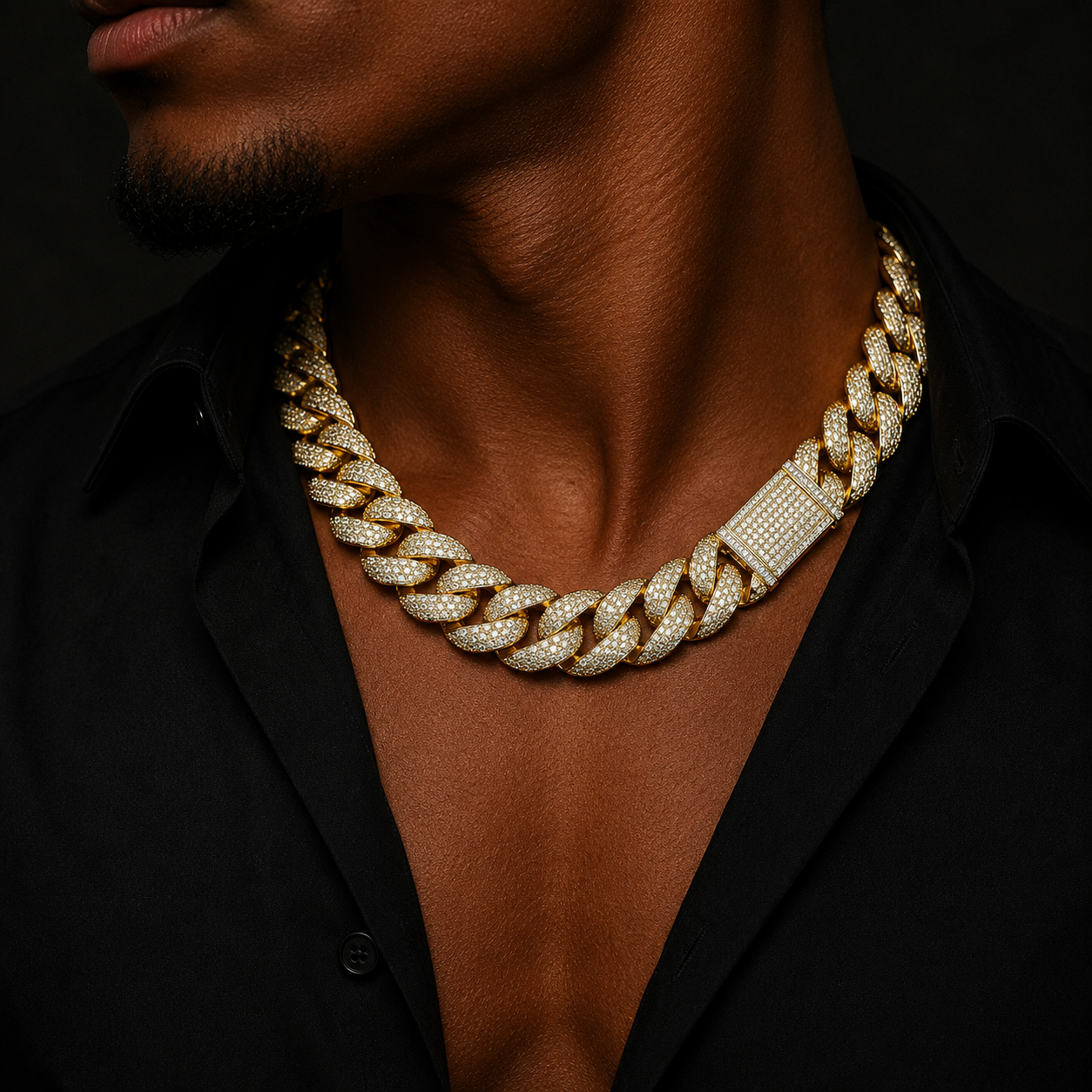 Bubble Letter 25mm Special Clasp Baguette Cuban Link Chain for Men 5A Cubic Zirconia Gold Plated Hip Hop Jewelry