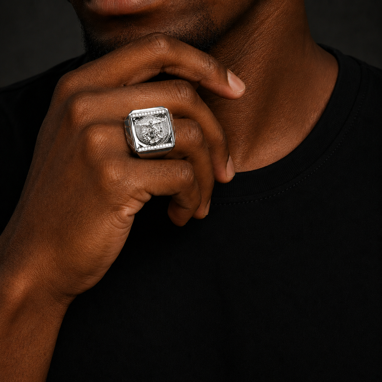 Bubble Letter Iced Out Pyramind Ring for Men Real Gold Plated Cubic Zirconia Hip Hop Jewelry