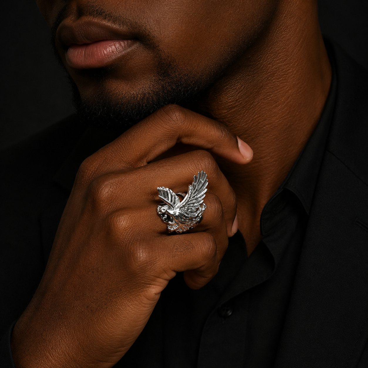 Bubble Letter Iced Out Eagle Ring for Men Real Gold Plated Cubic Zirconia Hip Hop Jewelry