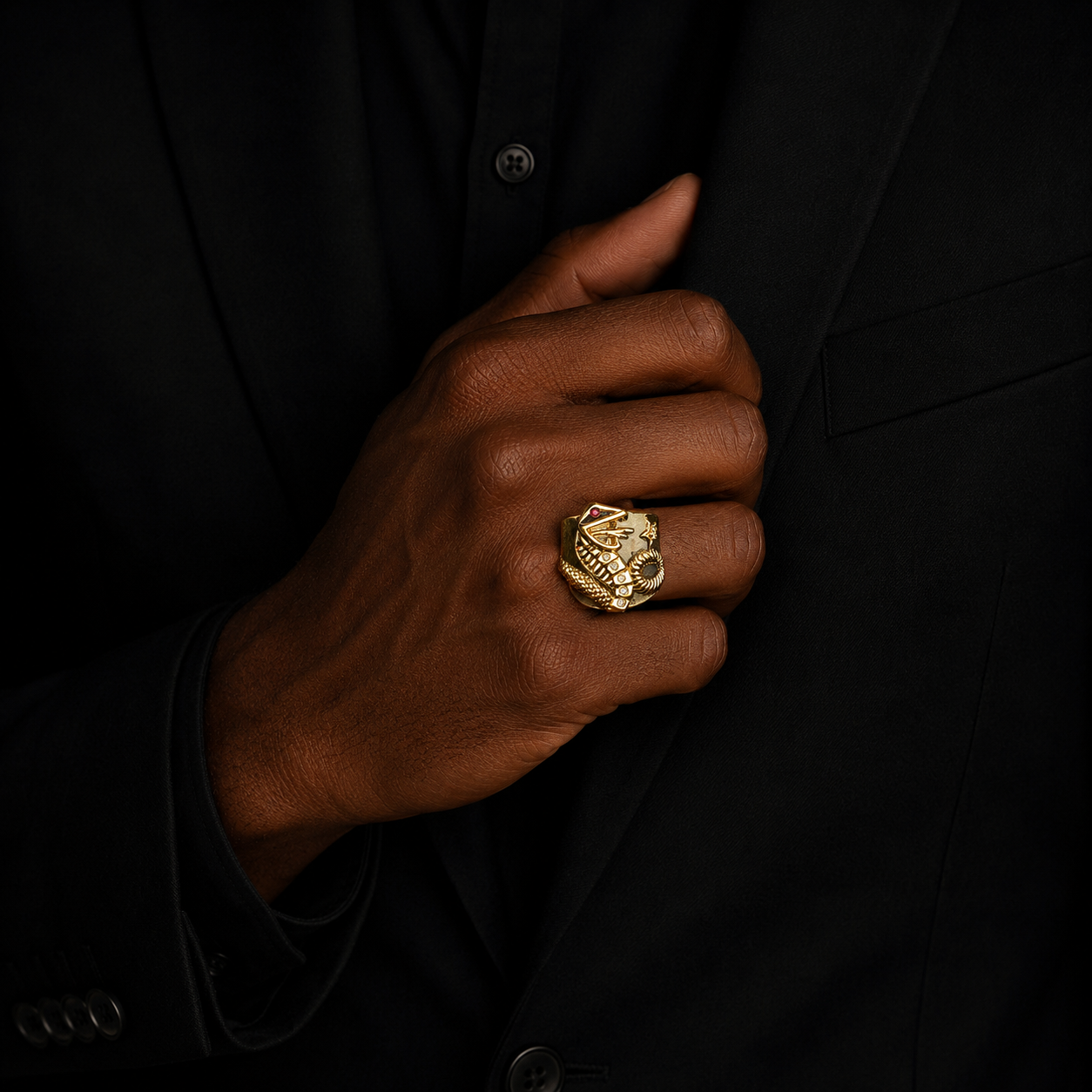 Bubble Letter Iced Out Snake Ring for Men Real Gold Plated Hip Hop Jewelry