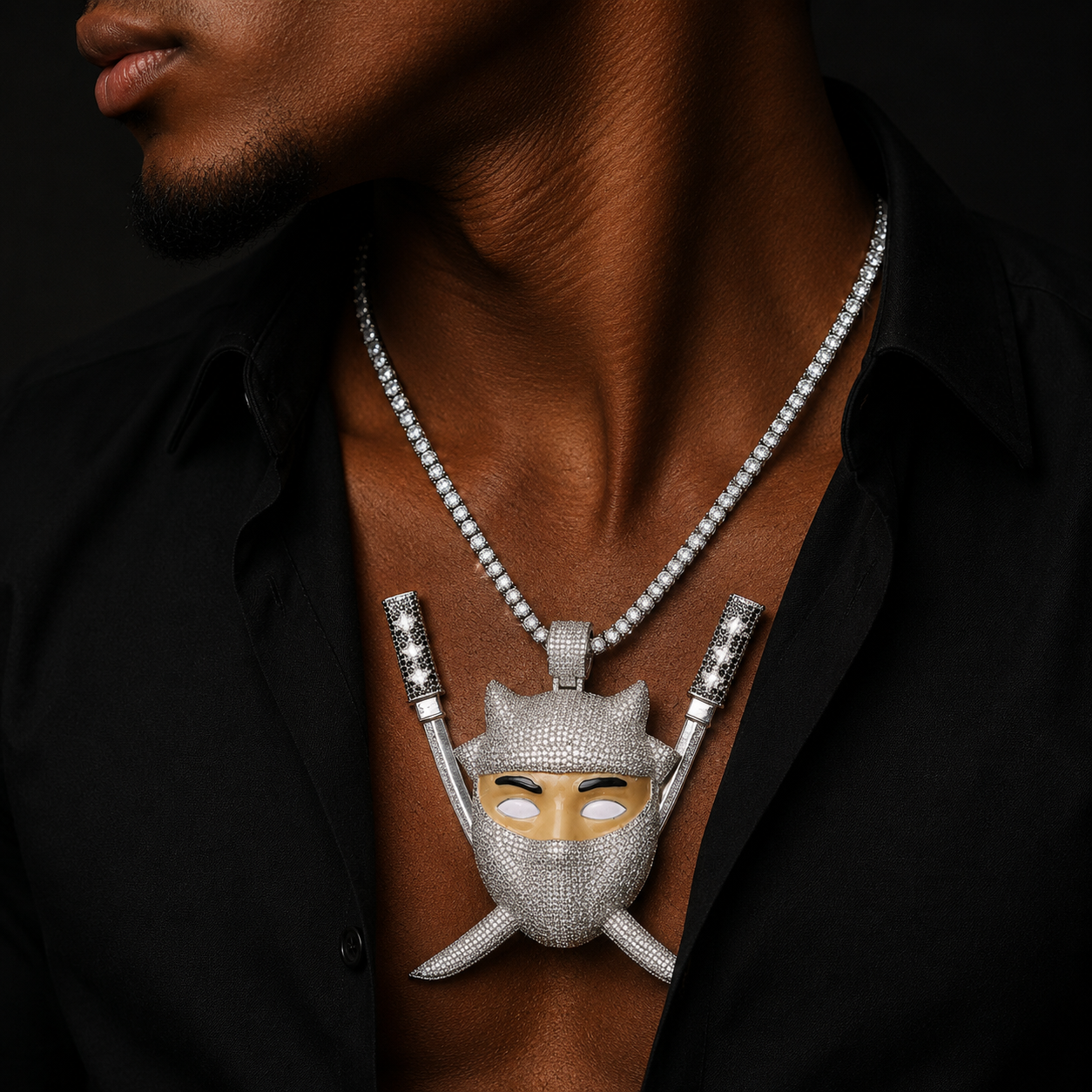 Bubble Letter Colgante Ninja Edición Limitada Oro Blanco Necklace Pendant for Men 5A Cubic Zirconia Rapper Jewelry