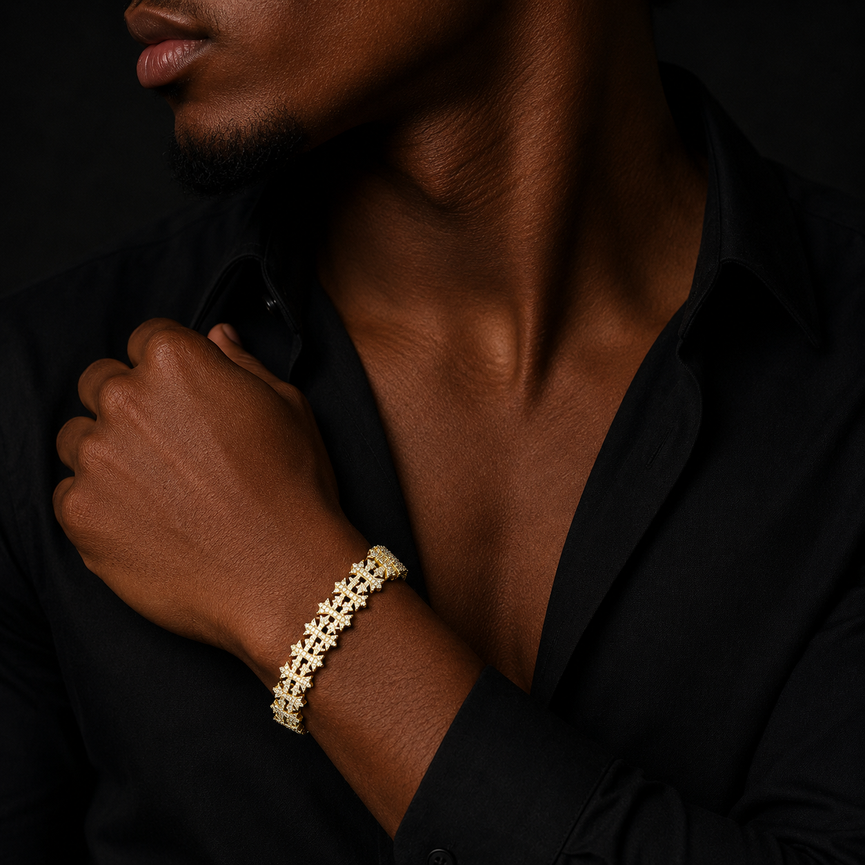 Bubble Letter Iced Out Cross Link Bracelet for Men 5A Cubic Zirconia Gold Plated Hip Hop Jewelry