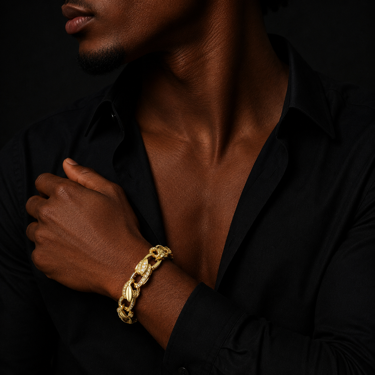 Bubble Letter Iced Out Tulip Bracelet for Men 5A Cubic Zirconia Gold Plated Hip Hop Jewelry