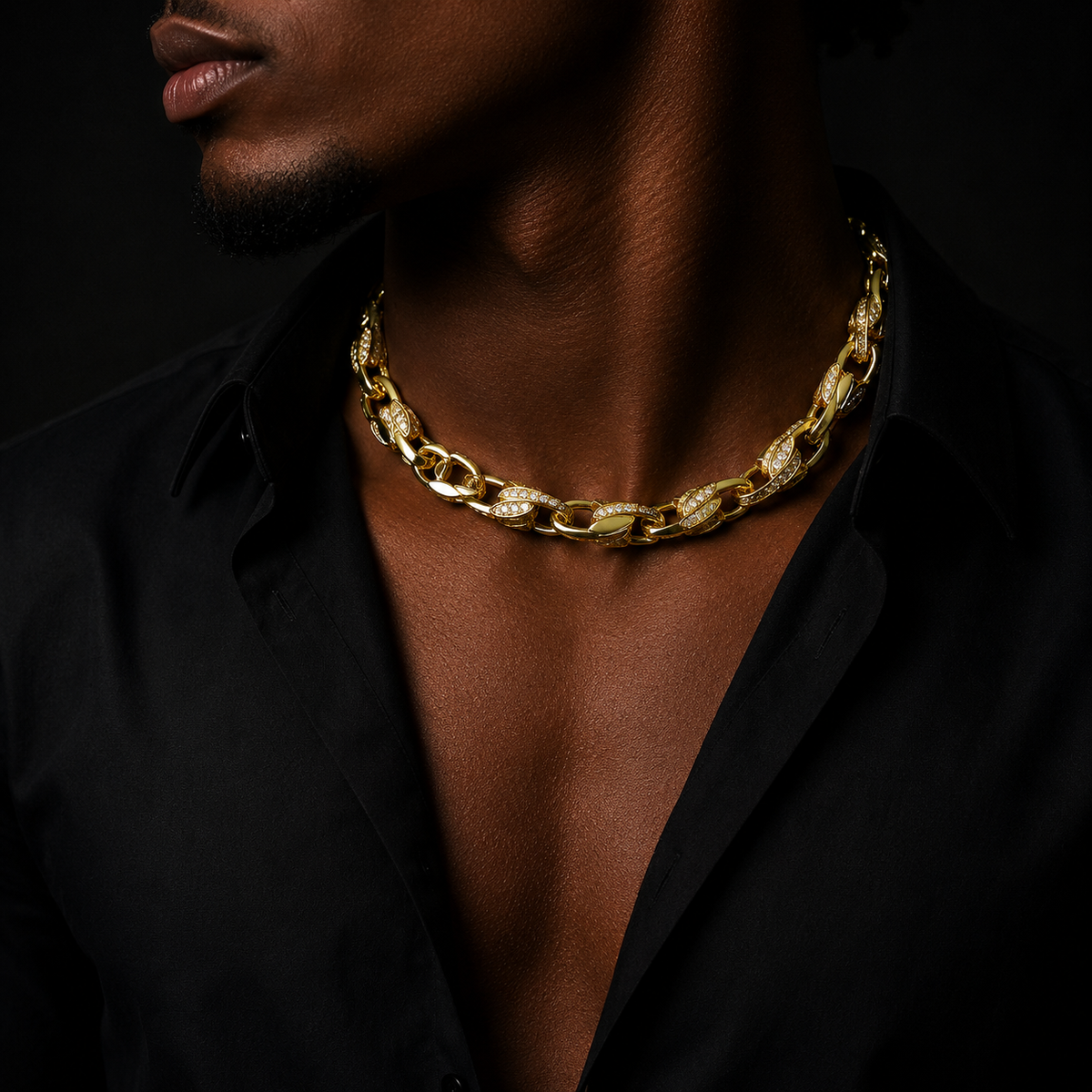 Bubble Letter Iced Out Tulip Link Chain for Men Necklace Choker 5A Cubic Zirconia Gold Plated Hip Hop Jewelry
