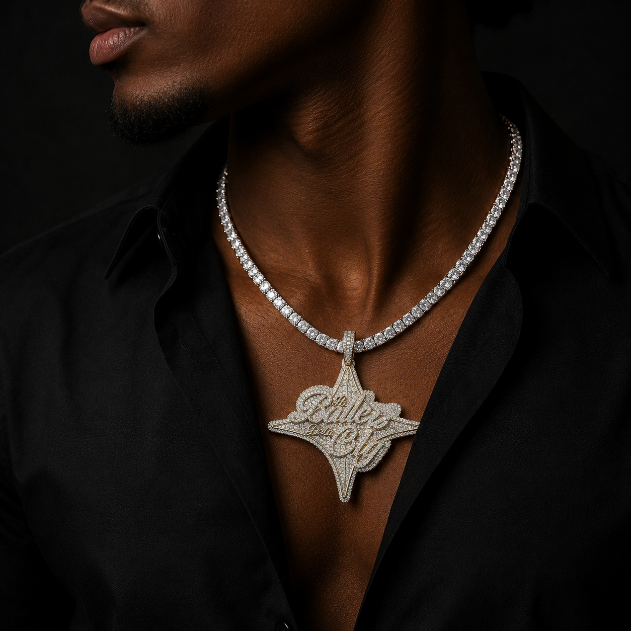 Bubble Letter Iced Out Balle De La City Necklace Pendant for Men 5A Cubic Zirconia Hip Hop Jewelry