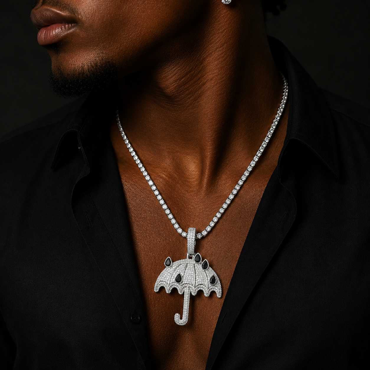 Bubble Letter Iced Out Umbralla Necklace Pendant for Men 5A Cubic Zirconia Gold Plated Hip Hop Jewelry