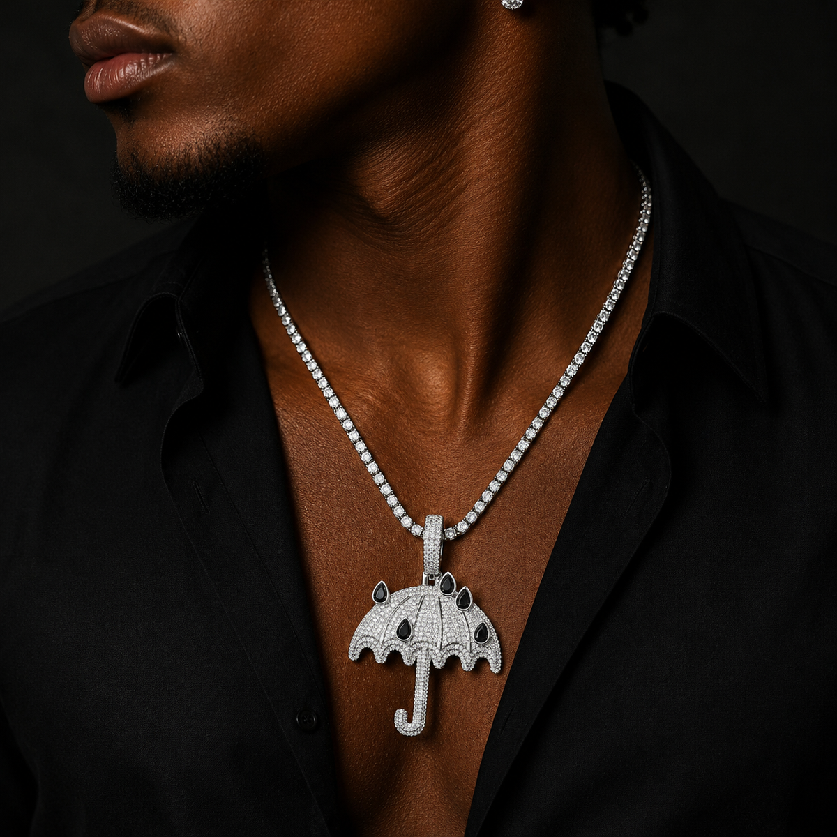 Bubble Letter Iced Out Umbralla Necklace Pendant for Men 5A Cubic Zirconia Gold Plated Hip Hop Jewelry