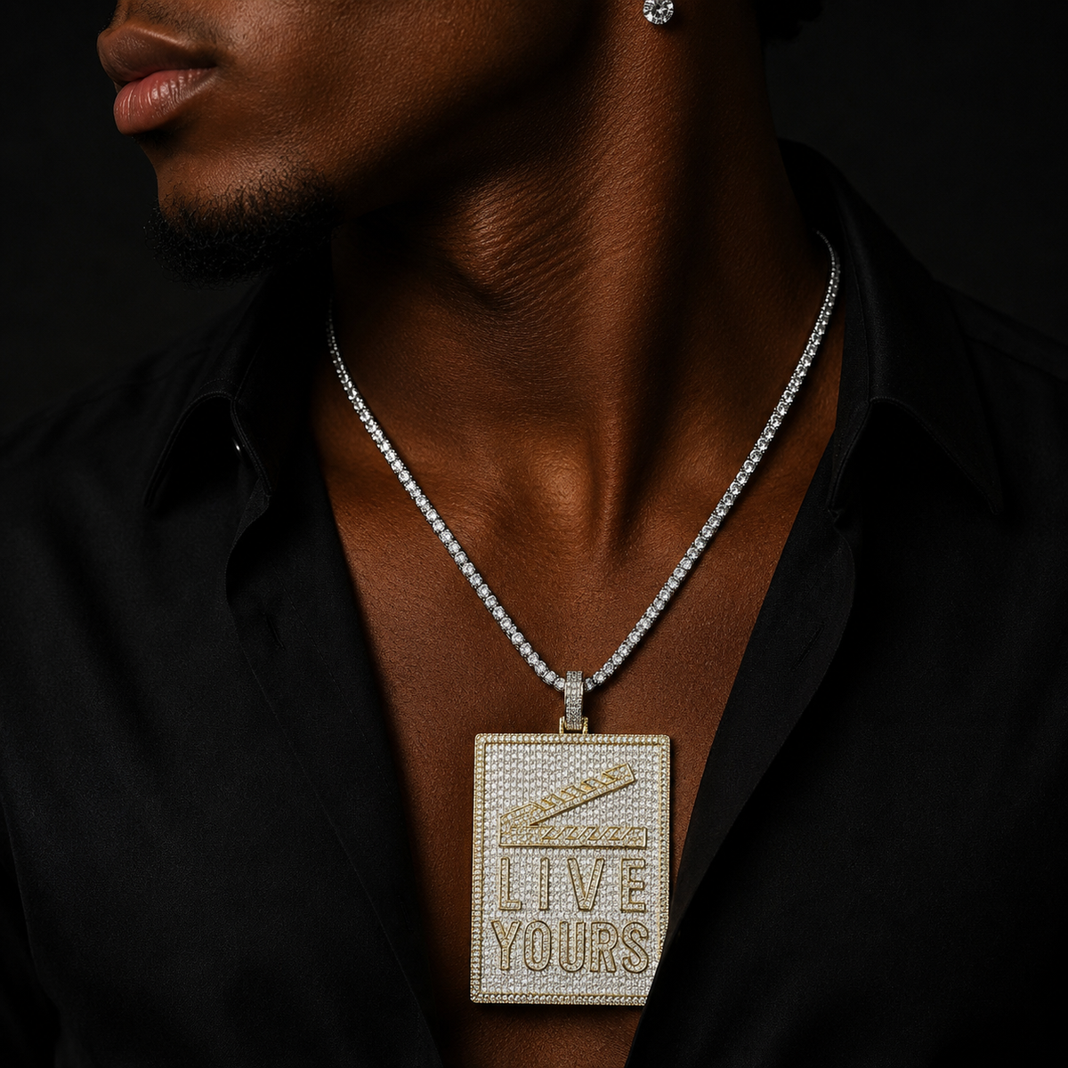 Bubble Letter Iced Out Big Live Yours Tag Necklace Pendant for Men 5A Cubic Zirconia Gold Plated Hip Hop Jewelry