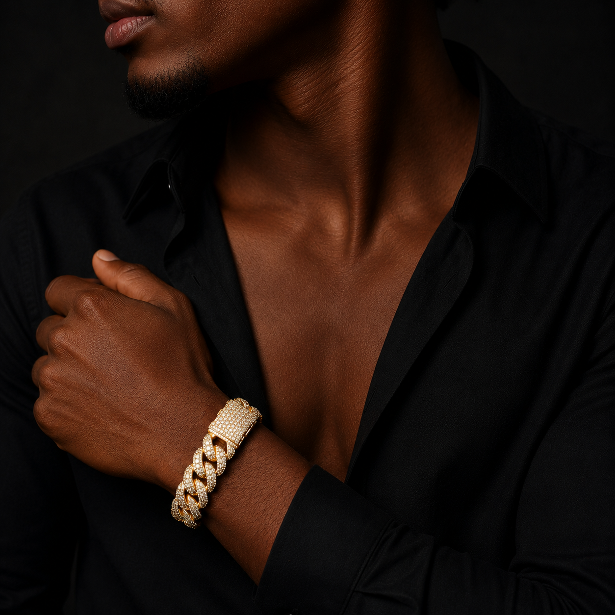 Bubble Letter Iced Out Cuban Link Bracelet for Men 5A Cubic Zirconia Gold Plated Hip Hop Jewelry Baguette Clasp