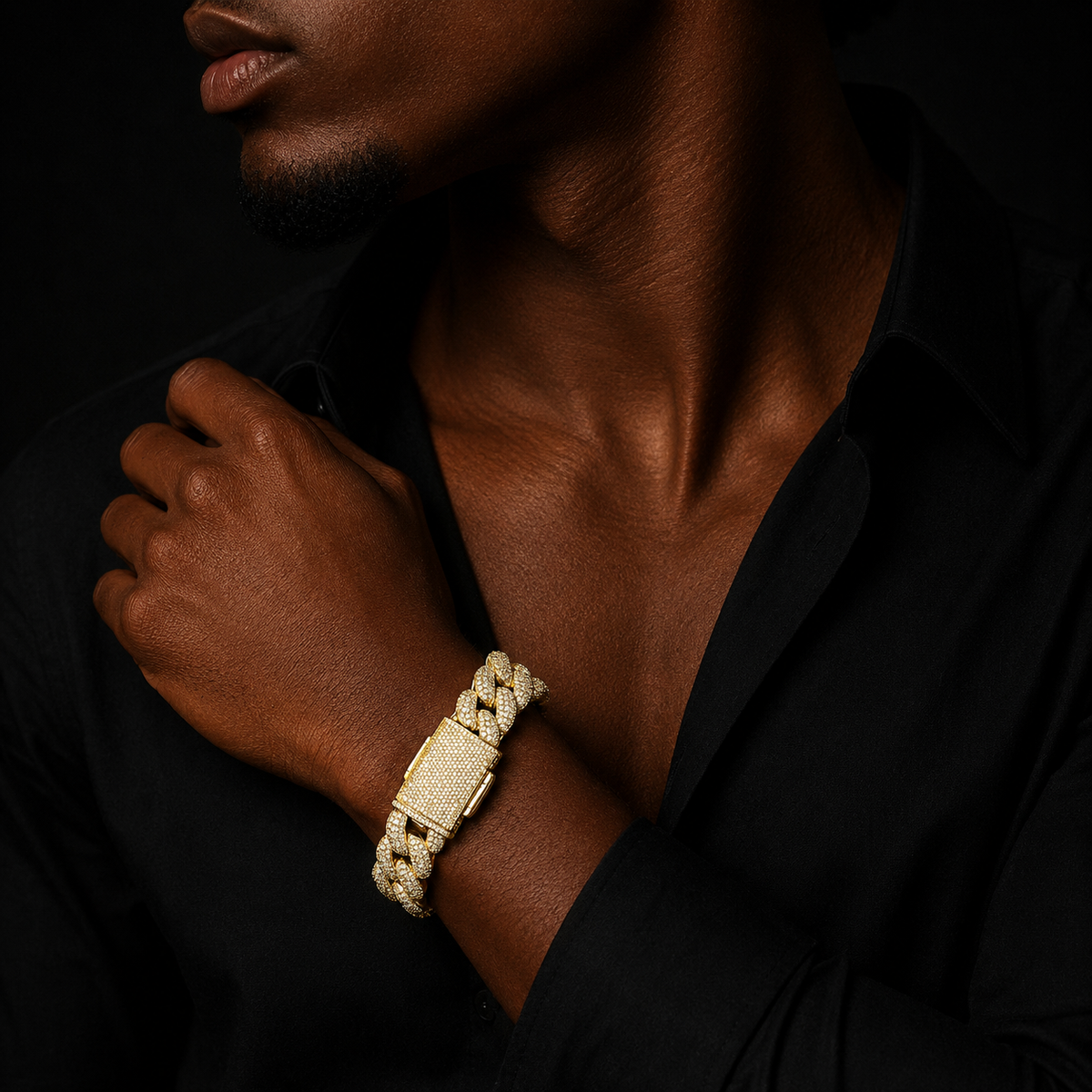 Bubble Letter 32mm Iced Out Thick Heavy Miami Baguette Bracelet for Men 5A Cubic Zirconia Gold Plated Hip Hop Jewelry