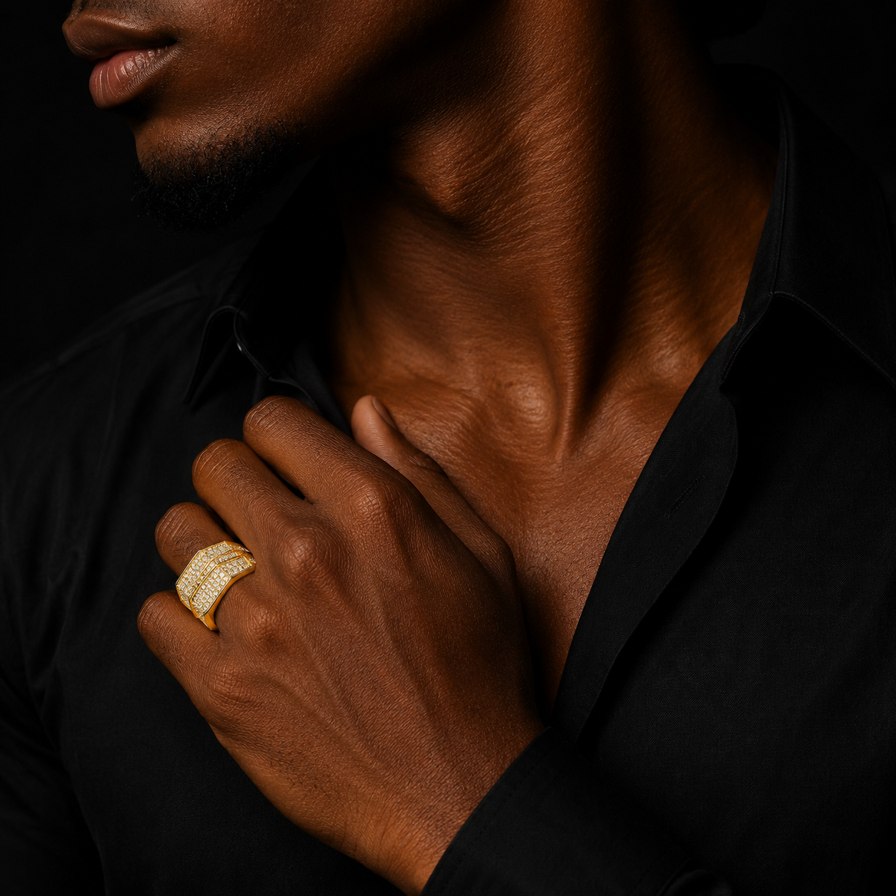 Bubble Letter Iced Out Men Ring for Men 5A Cubic Zirconia Real Gold Plated Hip Hop Jewelry