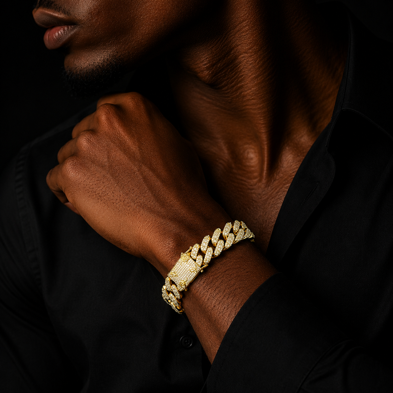 Bubble Letter Iced Out Flora Dove Cuban Link Bracelet for Men 5A Real Copper Gold Plated Hip Hop Jewelry
