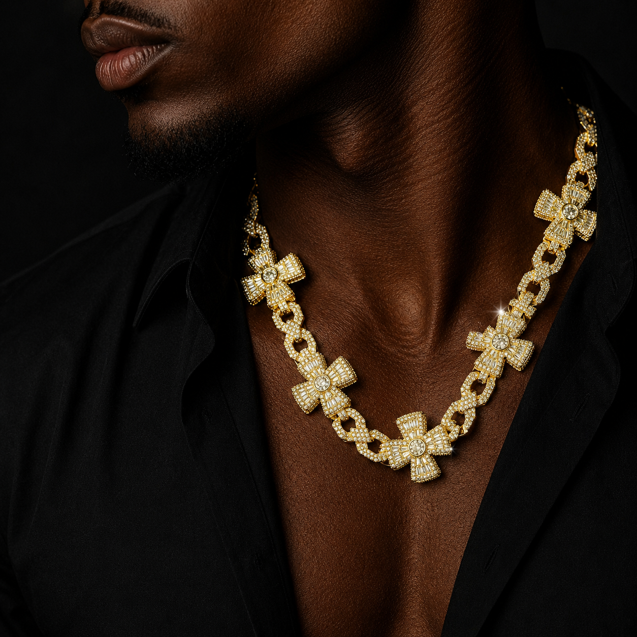 Bubble Letter Iced Out Cross Infinity Link Chain for Men 5A Cubic Zirconia Gold Plated Hip Hop Jewelry