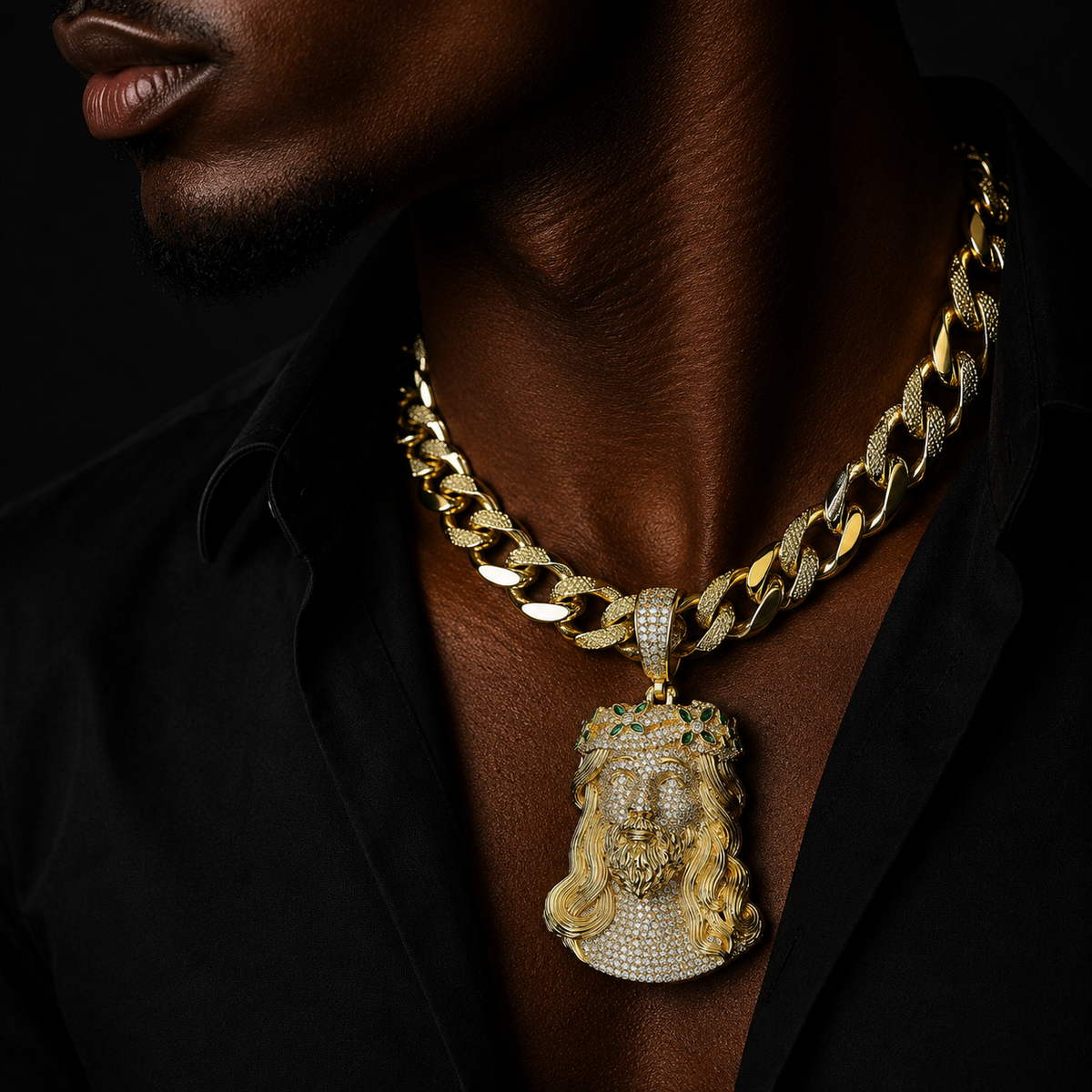 Bubble Letter Iced Out Green Flower Jesus Necklace Pendant for Men 5A Copper Cubic Zirconia Hip Hop Jewelry