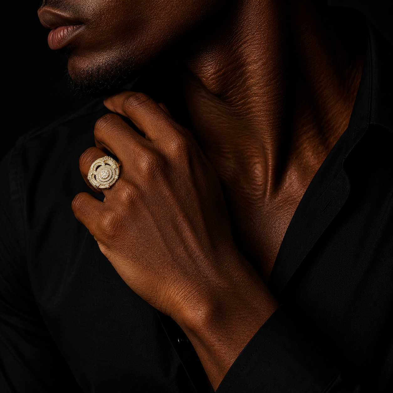 Bubble Letter Iced Out Crown Ring for Men 5A Cubic Zirconia Real Gold Plated Hip Hop Jewelry