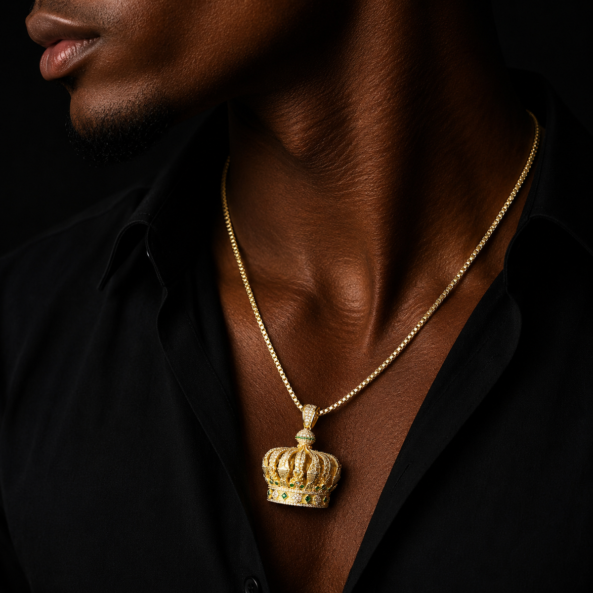 Bubble Letter Iced Out Crown Necklace Pendant for Men 5A Cubic Zirconia Real Gold Plated Hip Hop Jewelry