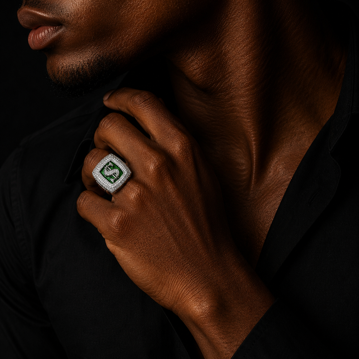 Bubble Letter Iced Out Dollar Sign $ Ring for Men 5A Cubic Zirconia Real Gold Plated Hip Hop Jewelry