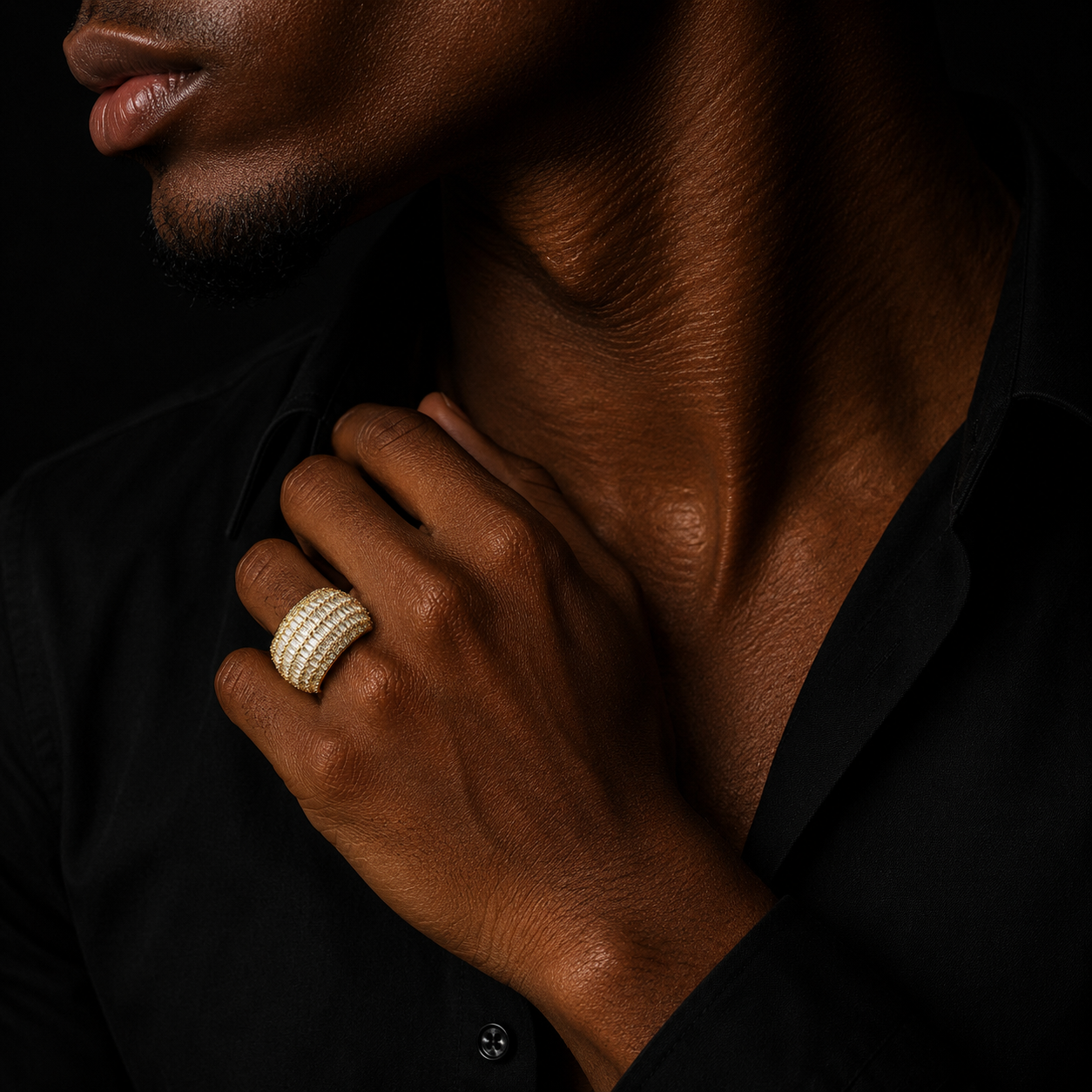 Bubble Letter Iced Out Baguette Ring for Men 5A Cubic Zirconia Real Gold Plated Hip Hop Jewelry