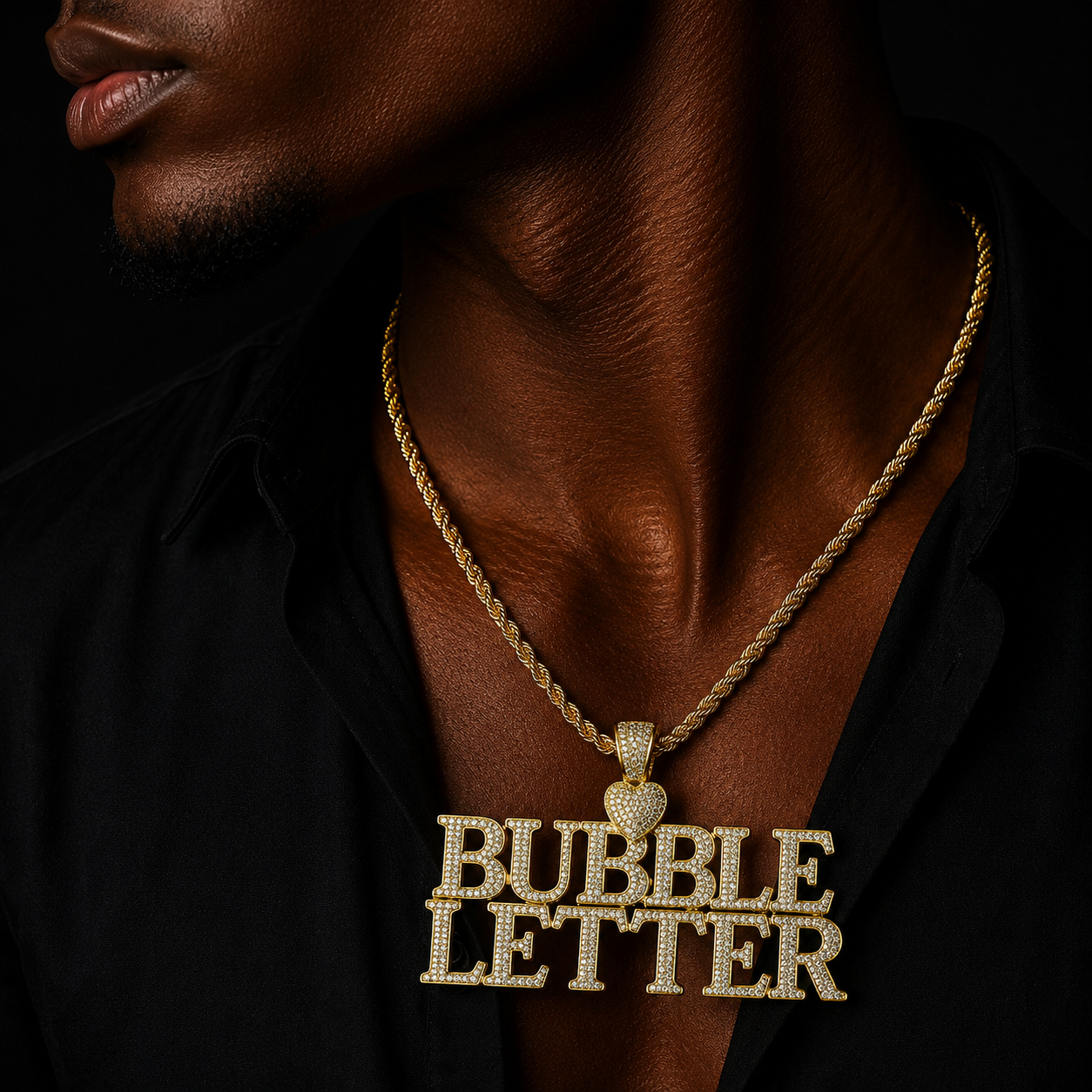 Bubble Letter Iced Out Customized Name Necklace Pendant for Men Heart Bail Real Gold Plated Hip Hop Jewelry
