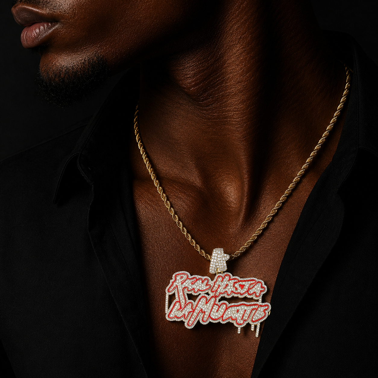 Bubble Letter Iced Out Real Husta La Muerta Necklace Pendant for Men Real Gold Plated Hip Hop Jewelry