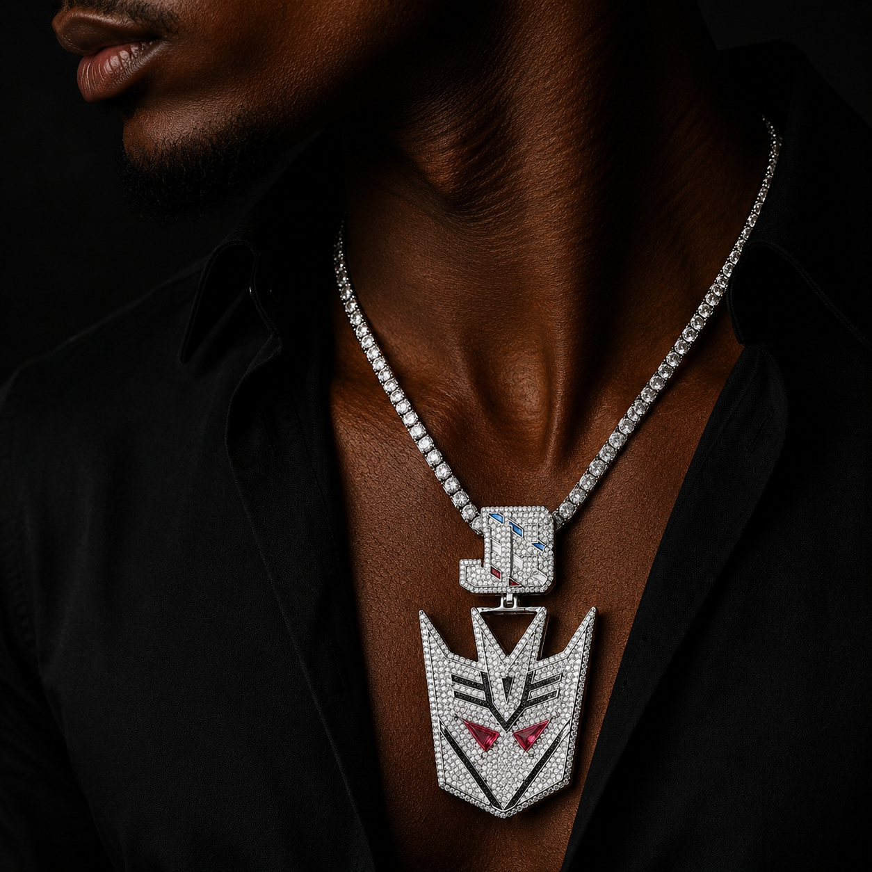 Bubble Letter Iced Out Transformer Necklace Pendant for Necklace Pendant 5A Cubic Zirconia Real Gold Plated Hip Hop Jewelry