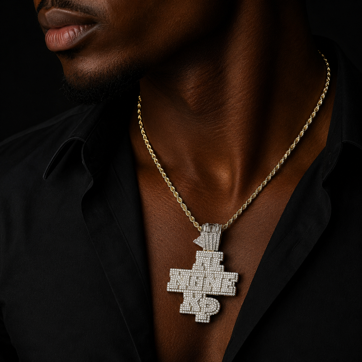 Bubble Letter Iced Out El Ne Ne Kp Necklace Pendant for Men Real Gold Plated Hip Hop Jewelry
