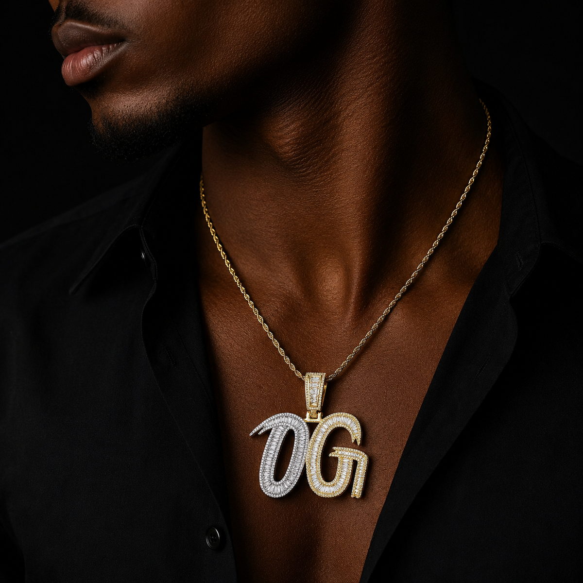 Bubble Letter Iced Out OG Two Tone Necklace Pendant for Men 5A Cubic Zirconia Gold Plated Hip Hop Jewelry