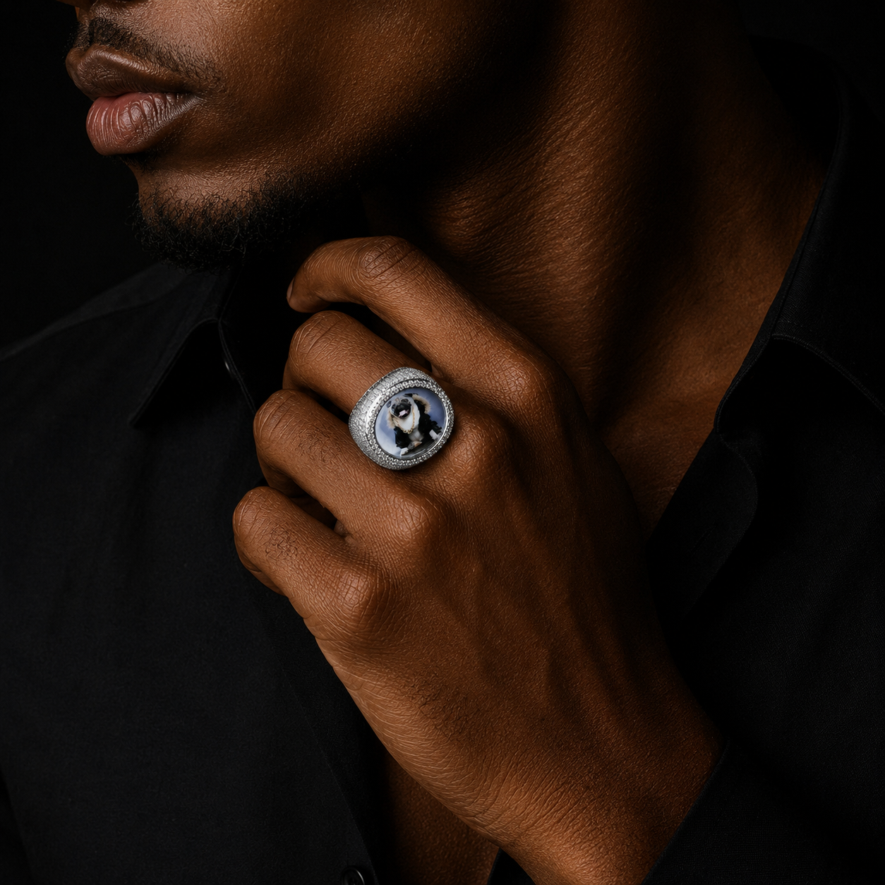Bubble Letter Iced Out Custom Photo Round Circle Ring for Men Personalized Picture Cubic Zirconia Hip Hop Jewelry