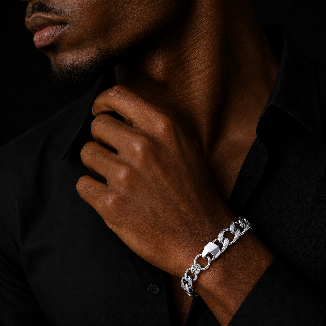 Bubble Letter Patterned Rounded Link Bracelet for Men Real Copper Gold Plated Hip Hop Jewelry