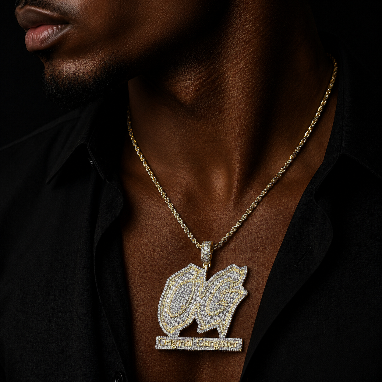 Bubble Letter Iced Out Original Gangster Necklace Pendant for Men 5A Cubic Zirconia Gold Plated Hip Hop Jewelry