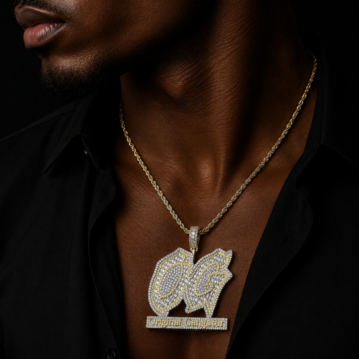 Bubble Letter Iced Out Original Gangster Necklace Pendant for Men 5A Cubic Zirconia Gold Plated Hip Hop Jewelry