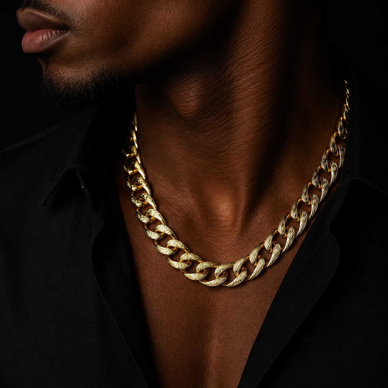 Bubble Letter Patterned Rounded Link Chain for Men Necklace Choker Real Copper Gold Plated Hip Hop Jewelry