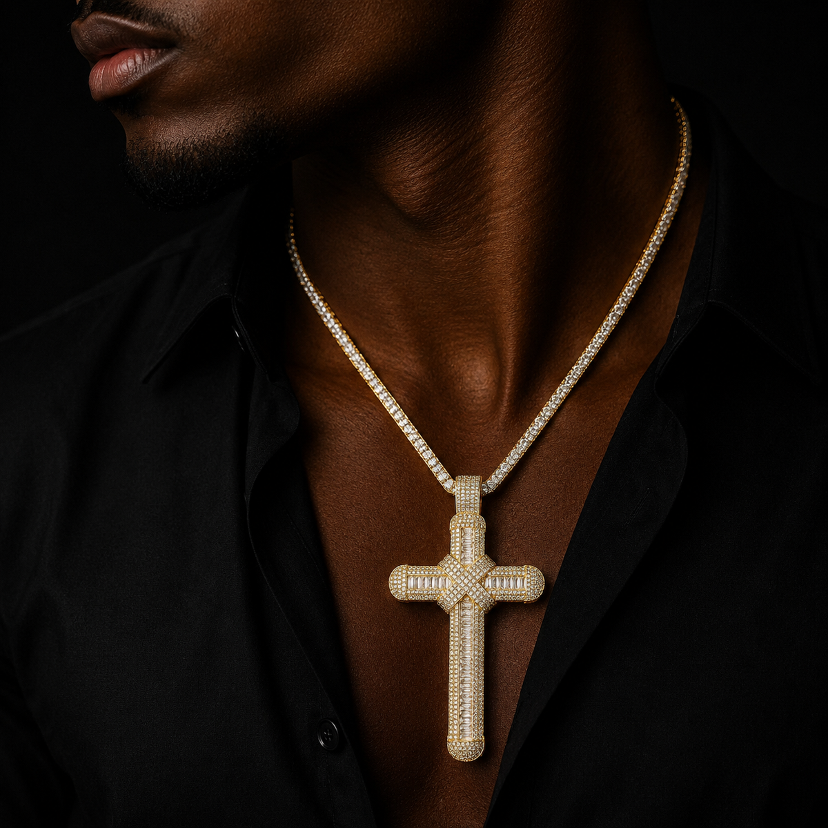 Bubble Letter Iced Out Super Cross Necklace Pendant for Men 5A Cubic Zirconia Gold Plated Hip Hop Jewelry