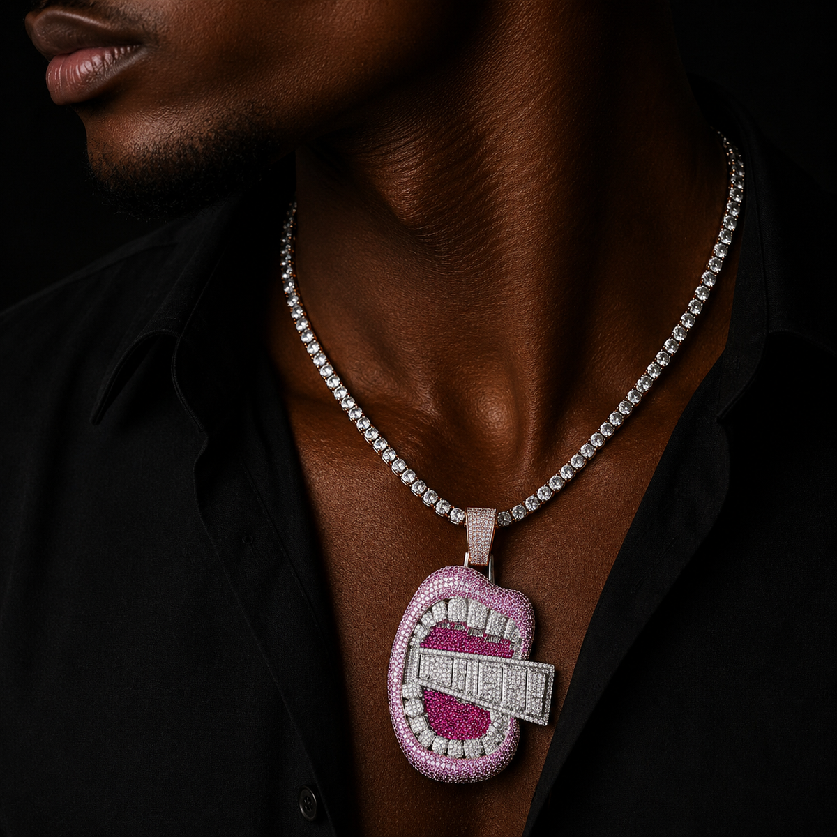 Bubble Letter Iced Out Big Mouth for Men Colgante Kheee Oro 5A Cubic Zirconia Copper Gold Plated Hip Hop Jewelry