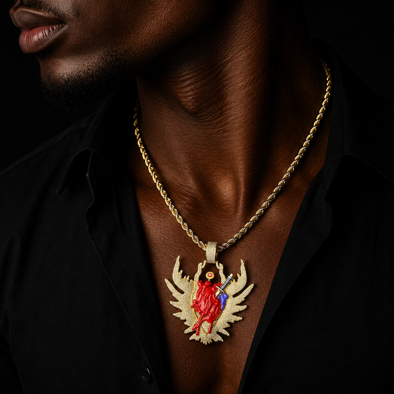 Bubble Letter Iced Out Blood Organ Arrow Wing Necklace Pendant Colgante Rompecorazones Oro Blanco Hip Hop Jewelry