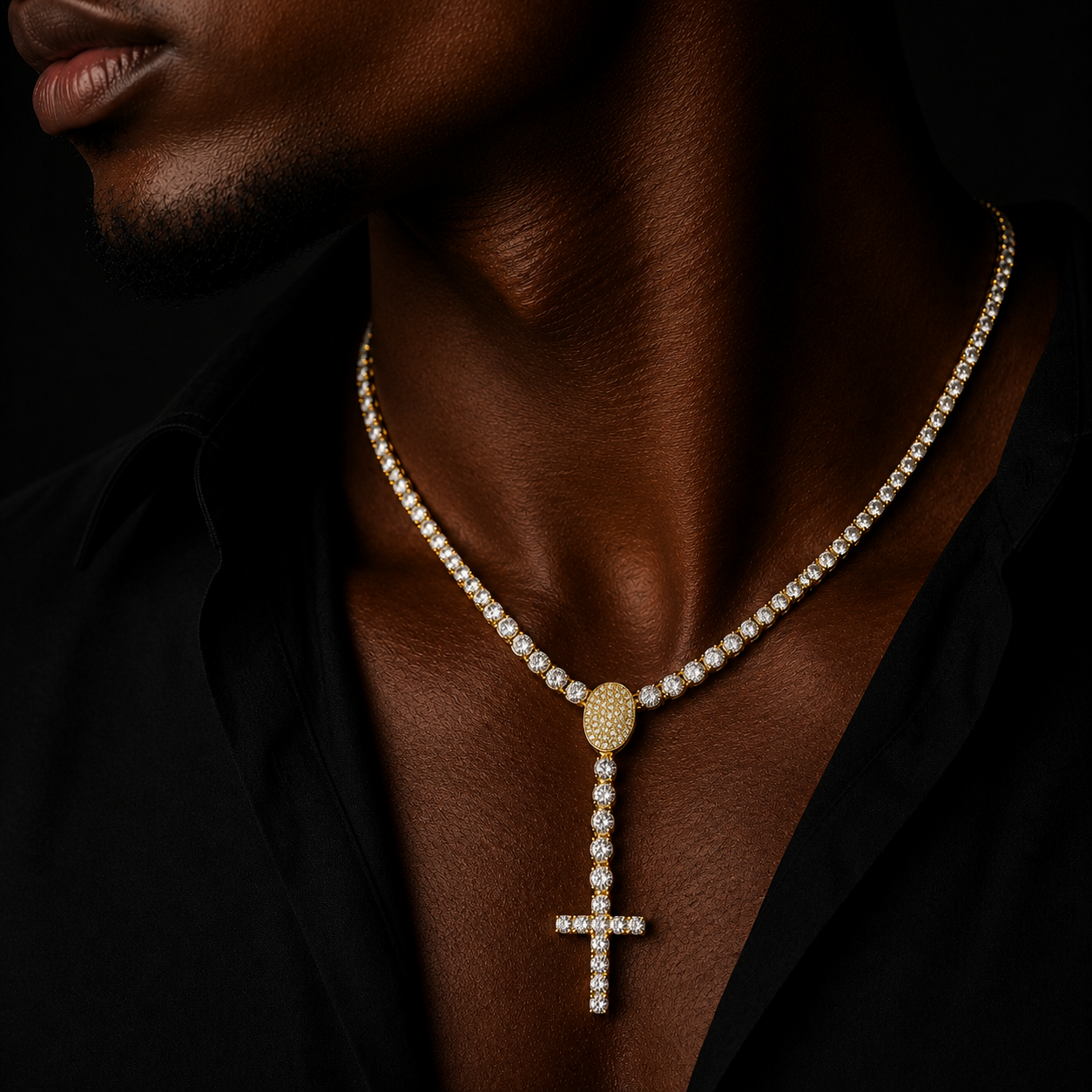 Bubble Letter Tennis chain Necklace Choker Cross Drip for Men 5A Prong Setting Cubic Zirconia Copper Gold Plated Hip Hop Jewelry