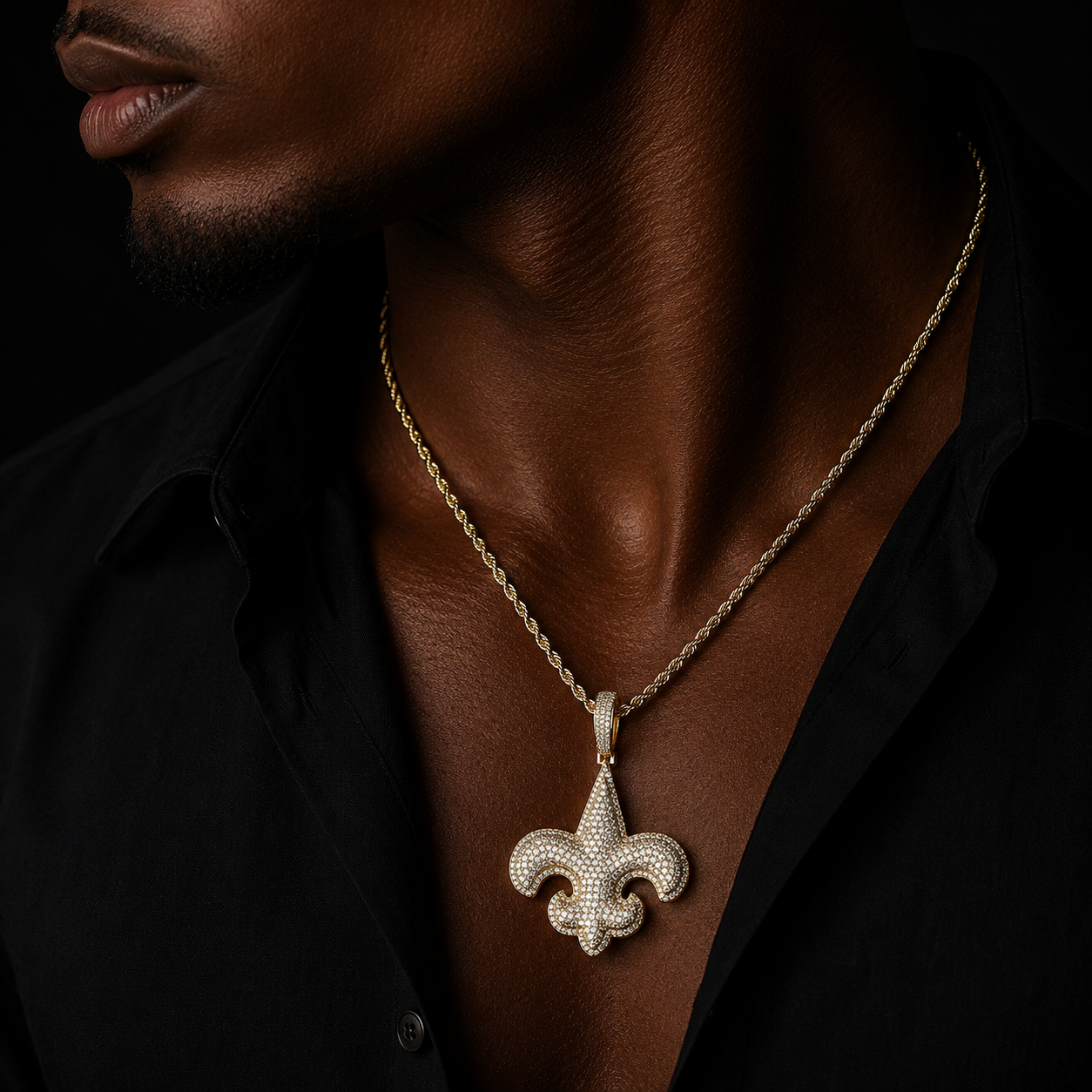 Bubble Letter Fleur-de-lis Iced Pendant for Men 5A Handset Cubic Zirconia Real Gold Plated Hip Hop Jewelry