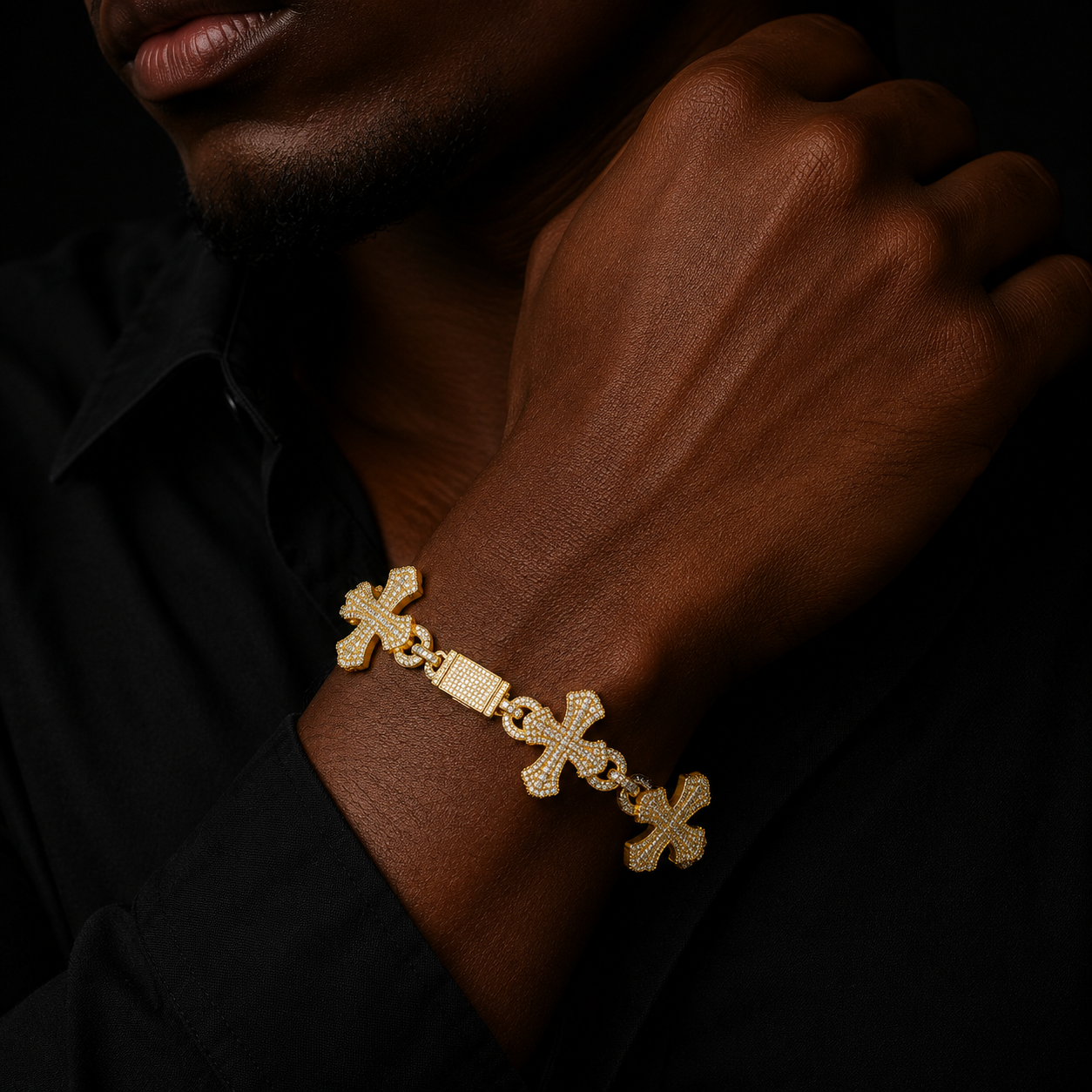 Bubble Letter Iced Out Cross Infinity Bracelet for Men 5A Cubic Zirconia Gold Plated Hip Hop Jewelry