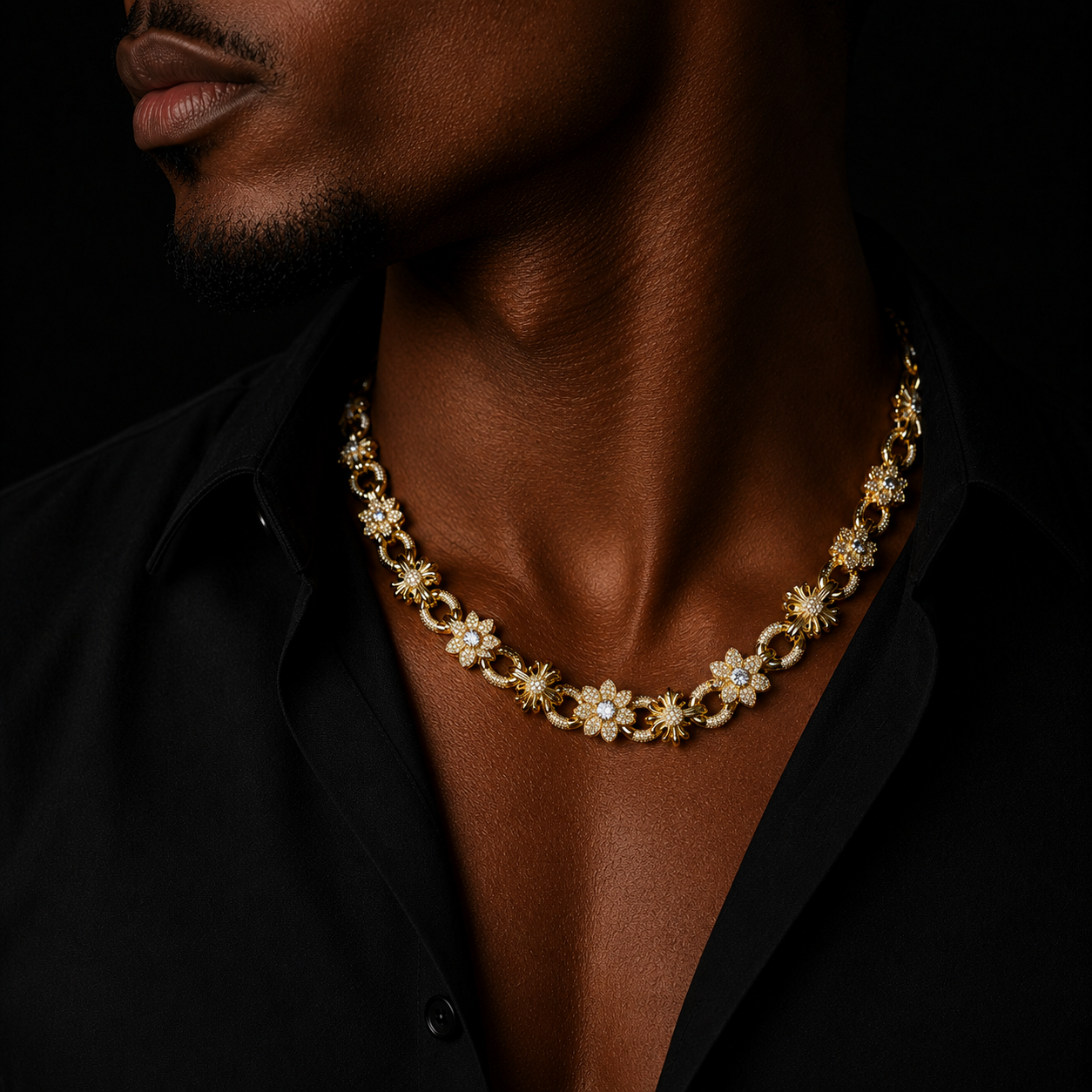 Bubble Letter Iced Out Cross Flower Link Chain for Men Real Copper Gold Plated Hip Hop Jewelry