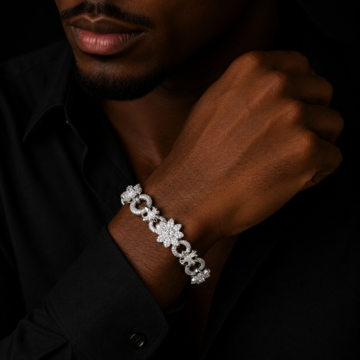 Bubble Letter Iced Out Cross Flower Link Bracelet for Men Real Copper Gold Plated Hip Hop Jewelry