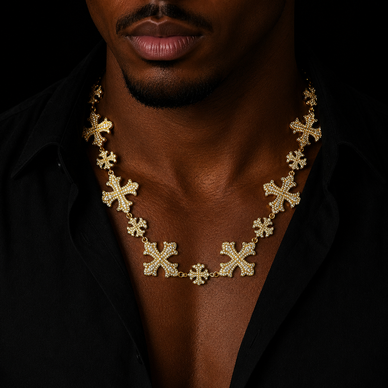 Bubble Letter Iced Out Cross Link Chain for Men Necklace Choker Prong Setting Hip Hop Jewelry