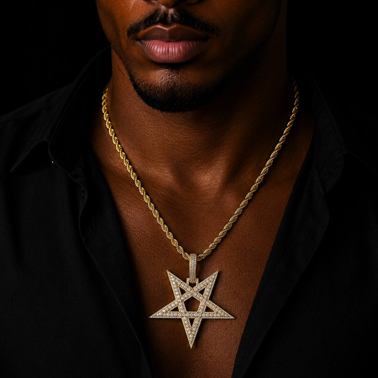 Bubble Letter Iced Out Big Star Necklace Pendant for Men 5A Cubic Zirconia Prong Setting Hip Hop Jewelry