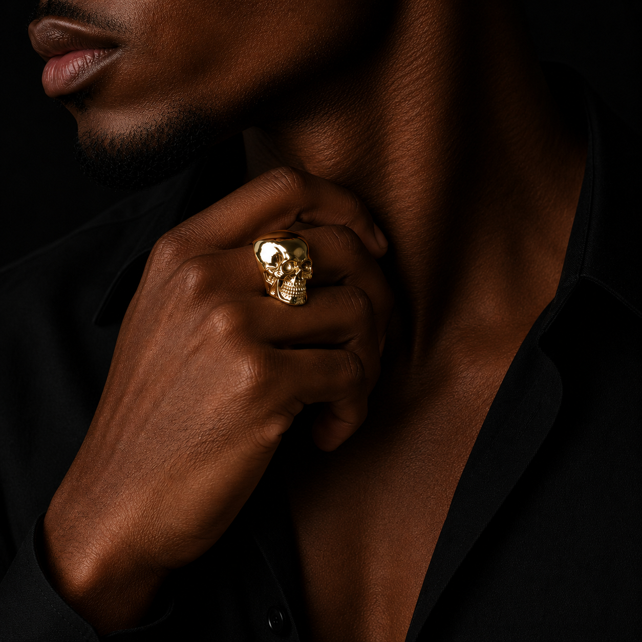 Bubble Letter Skull Ring for Men Real Copper Gold Plated Hip Hop Jewelry