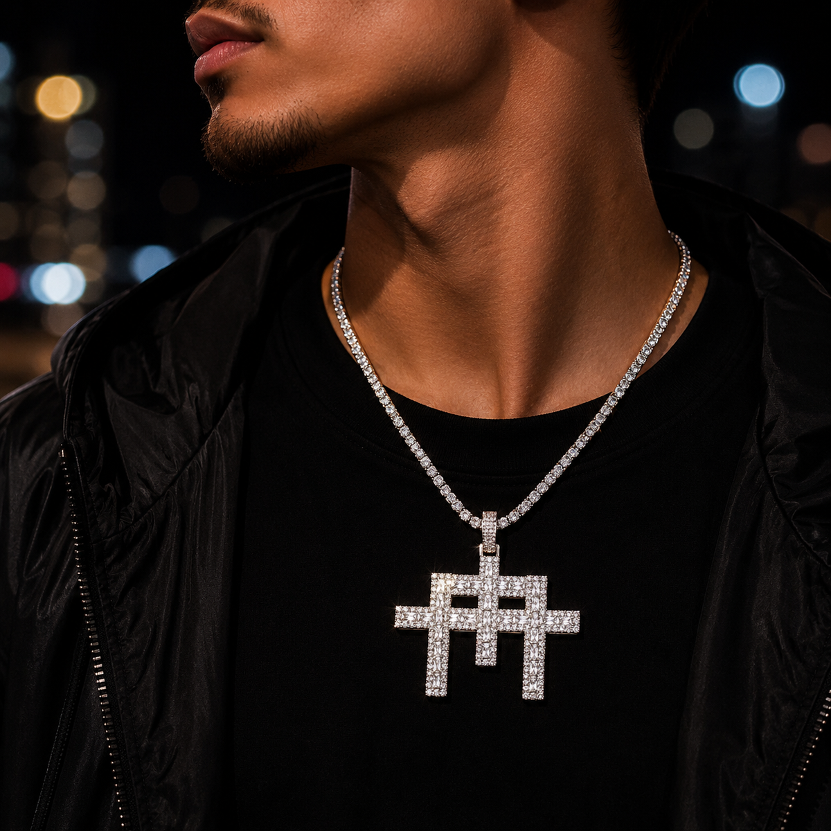 Bubble Letter Iced Out 3 in 1 Cross Necklace Pendant for Men Real Gold Plated 5A Cubic Zirconia Hip Hop Jewelry