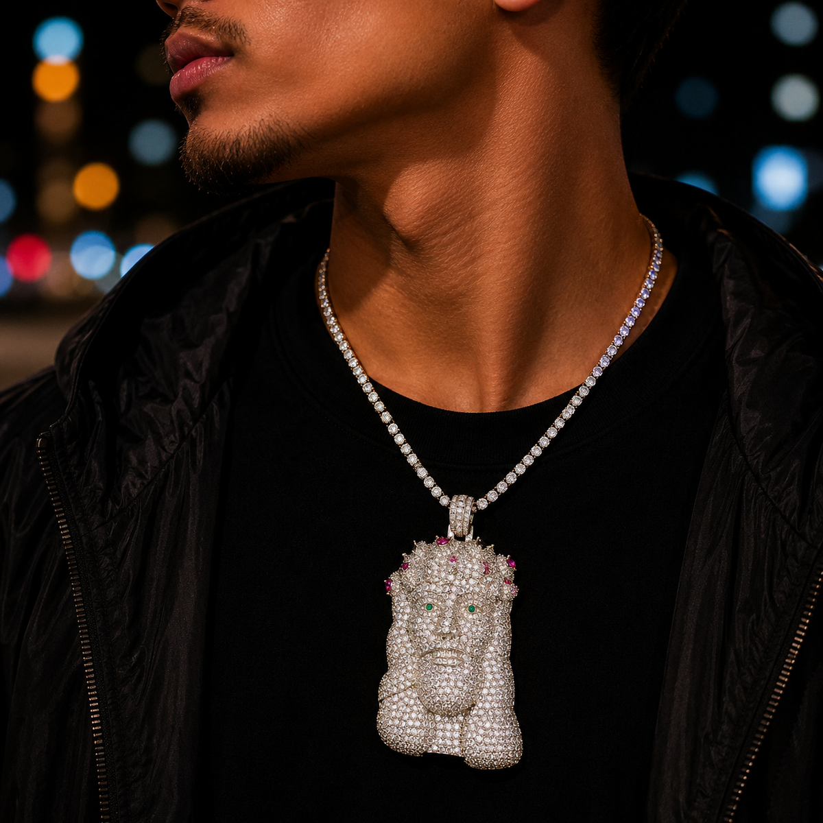 Bubble Letter Iced Out Jesus Necklace Pendant for Men Real Gold Plated 5A Cubic Zirconia Hip Hop Jewelry