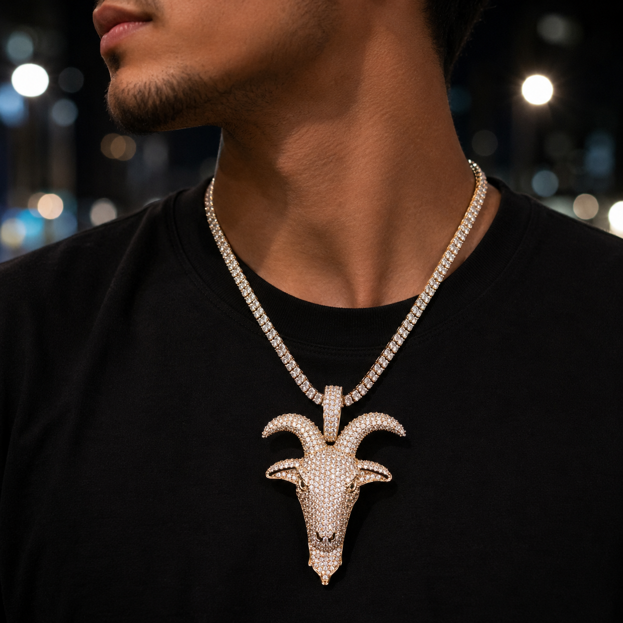 Bubble Letter Sheep Head Pendant Men Zircon Hip Hop Necklace Rock Jewelry