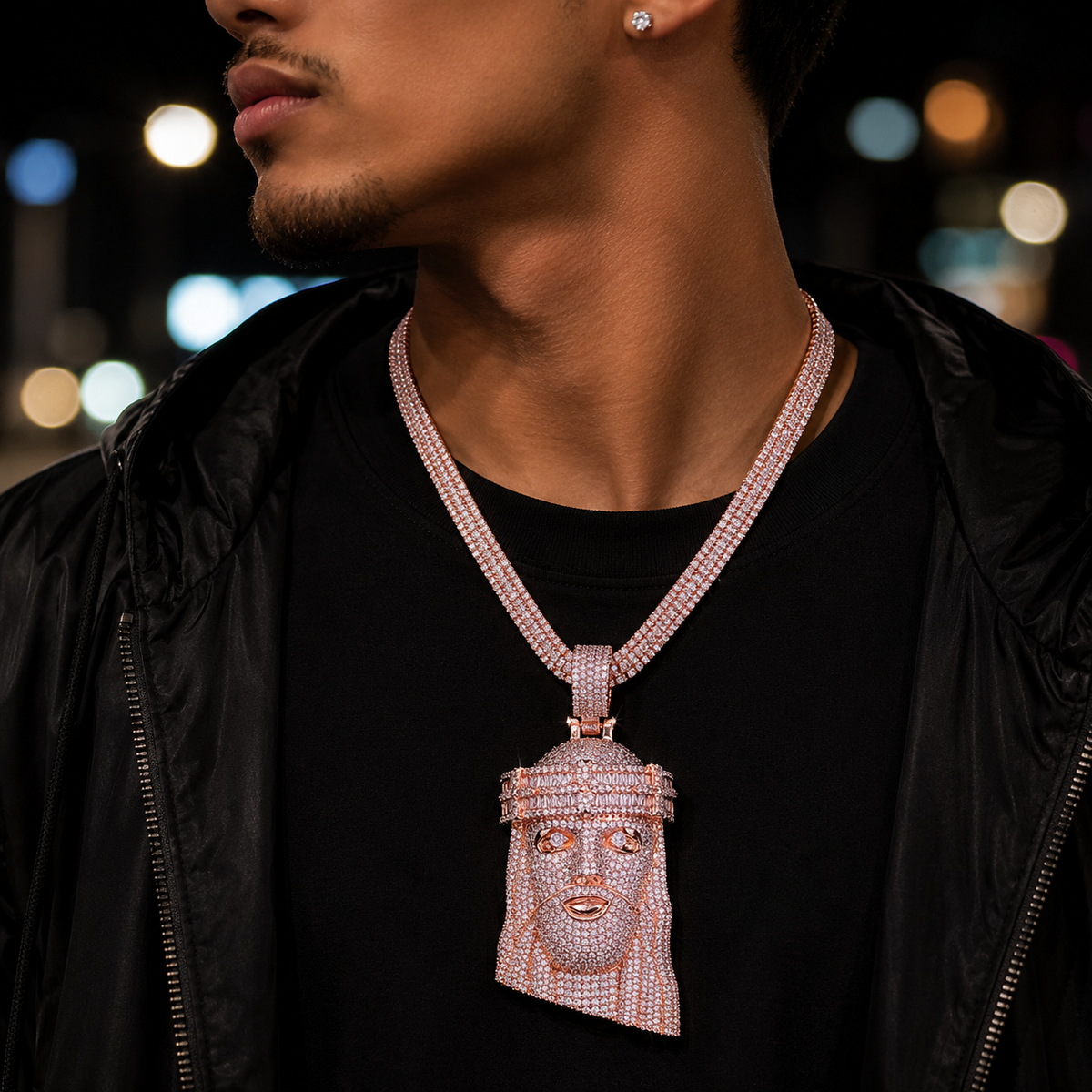 Bubble Letter Iced Out Jesus Necklace Pendant for Men Real Gold Plated 5A Cubic Zirconia Hip Hop Jewelry