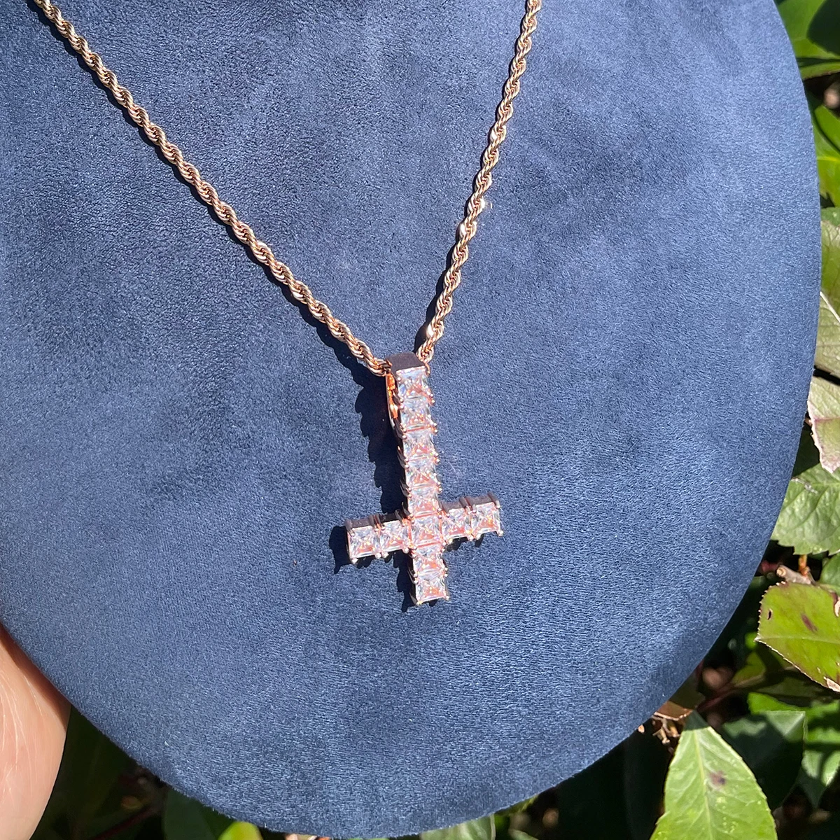 Bubble Letter Cross Pendant Necklace Hip Hop Jewelry for Women AAAAA Cubic Zirconia