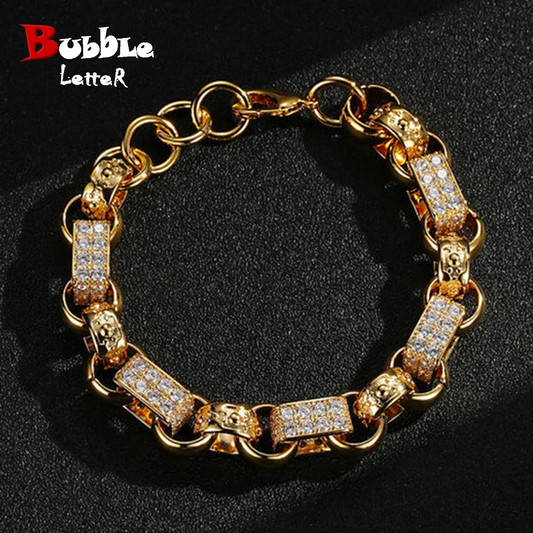 Bubble Letter GYPSY Ornate Patterned Belcher Bracelet for Men Studded Oblong Smooth Alternating Cuban Links Hip Hop Jewelry