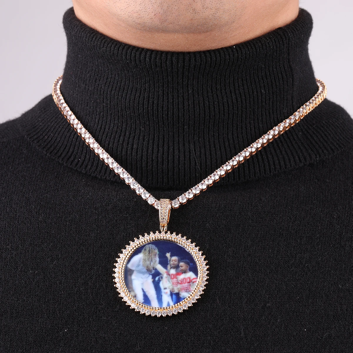 Bubble Letter Medallion Necklace for Men Iced Out Picture Pendant Personalized Real Gold Plated Custom Hip Hop Jewelry